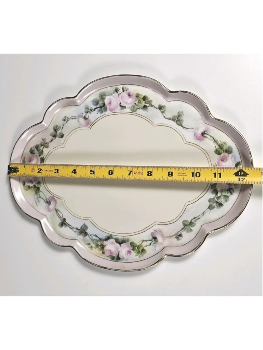 Antique GDA Limoges France Vanity Tray Hand Painted Pink Roses Gold Trim 1900